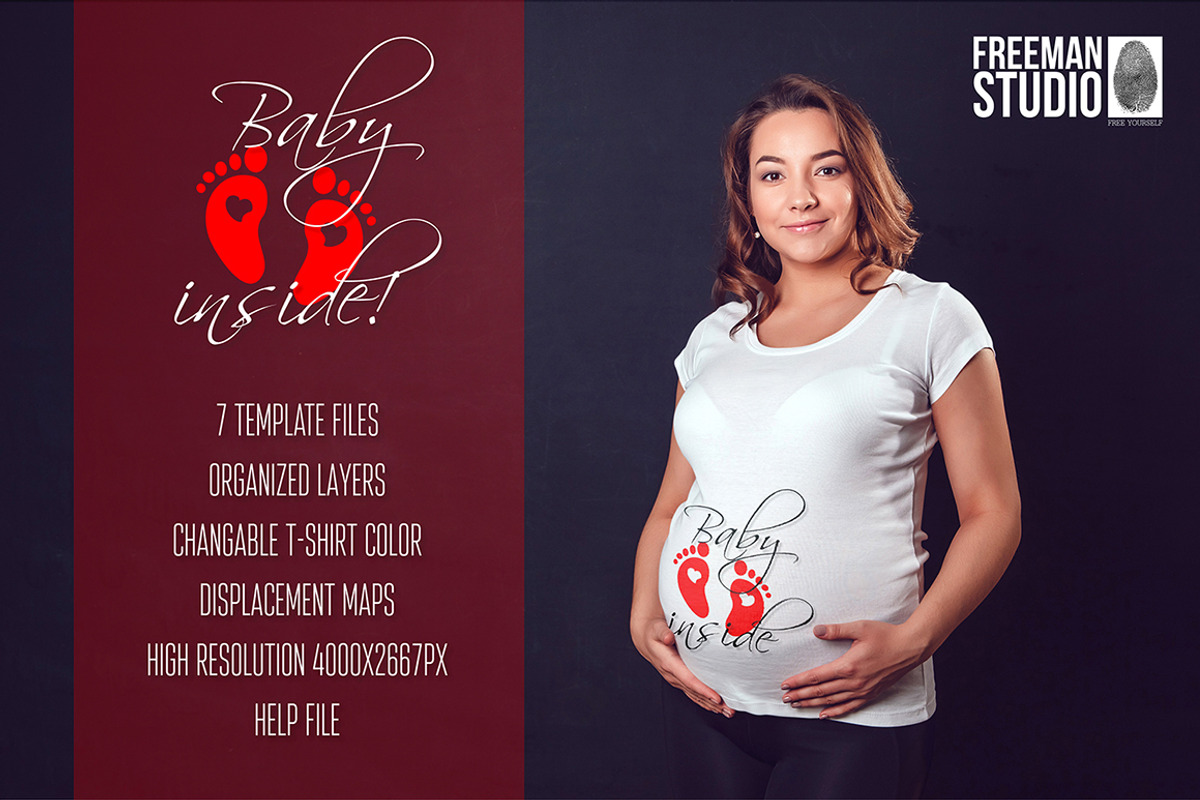 Pregnant Woman T-Shirt Mock-Up, a Shirt Mockup by Freeman Studio (Photo 1 of 13)