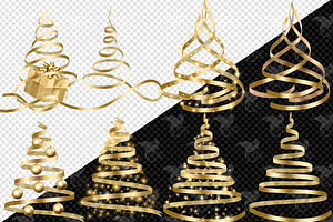 Gold Ribbon Christmas Trees