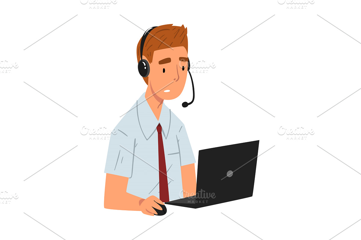 Cheerful Male Call Center Operator, a Person Illustration by TopVectors