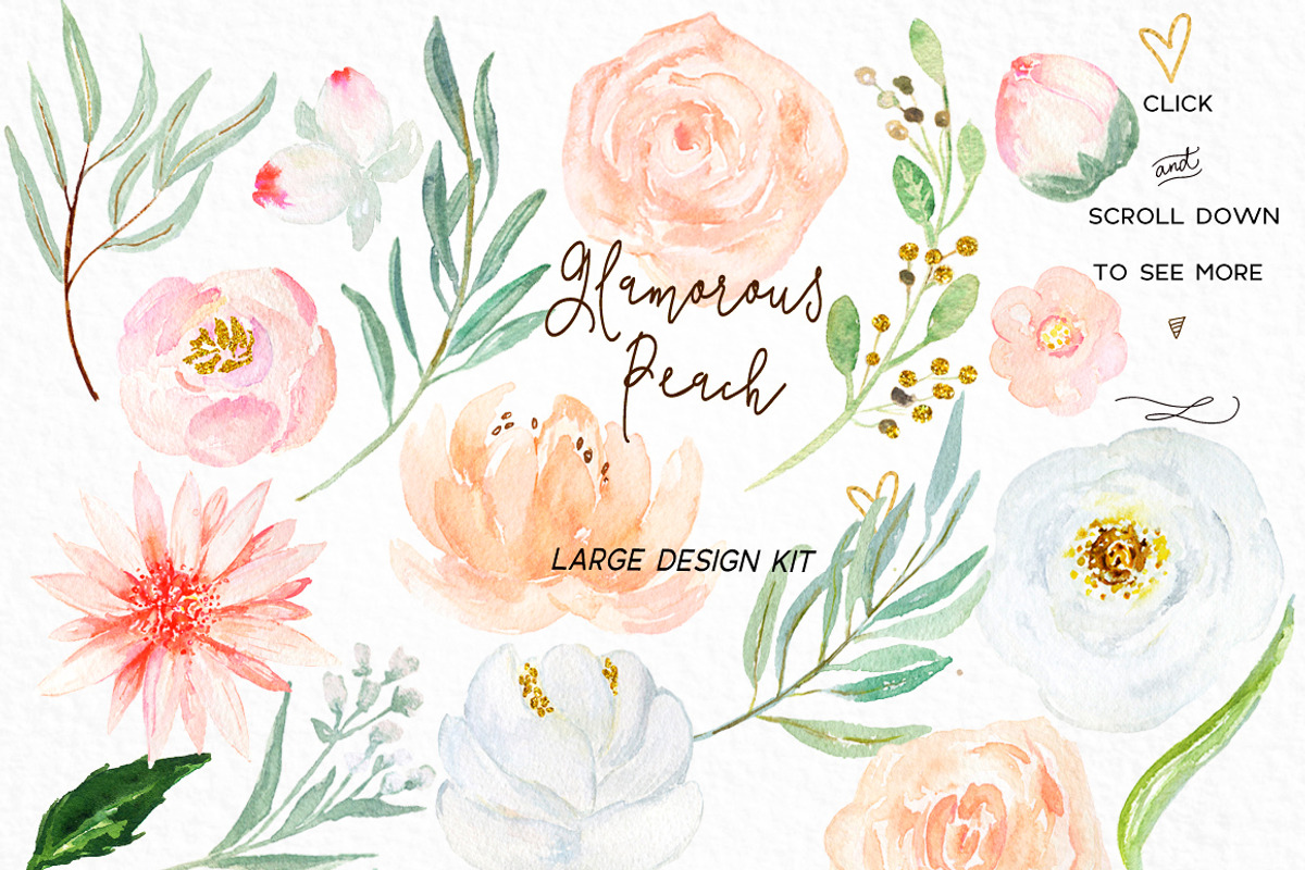 50% OFF Peach peonies Watercolor, an Illustration by LABFcreations (Photo 7 of 12)