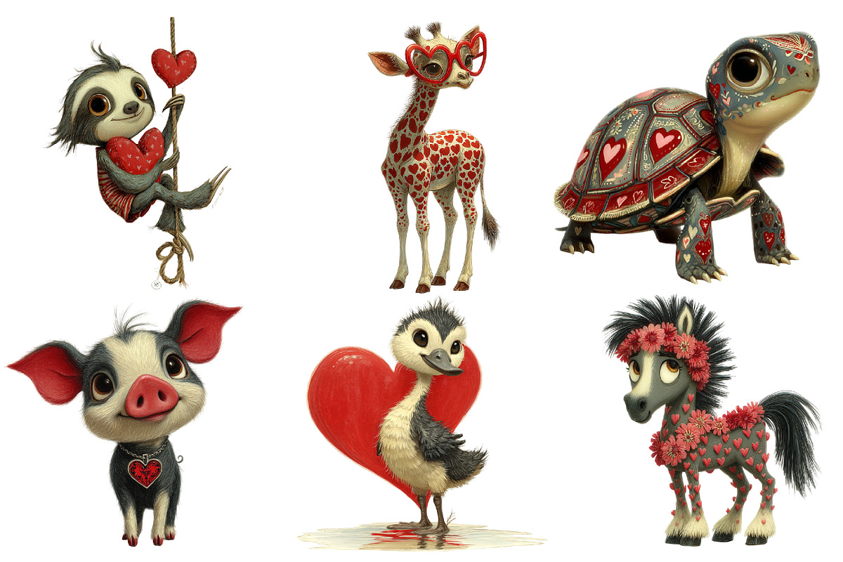 Whimsical Valentine Baby Animals, an Illustration by DreamArtGraphic (Photo 2 of 4)