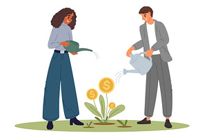 Increase in income. Woman and man, a Finance Illustration by Vectorbuum