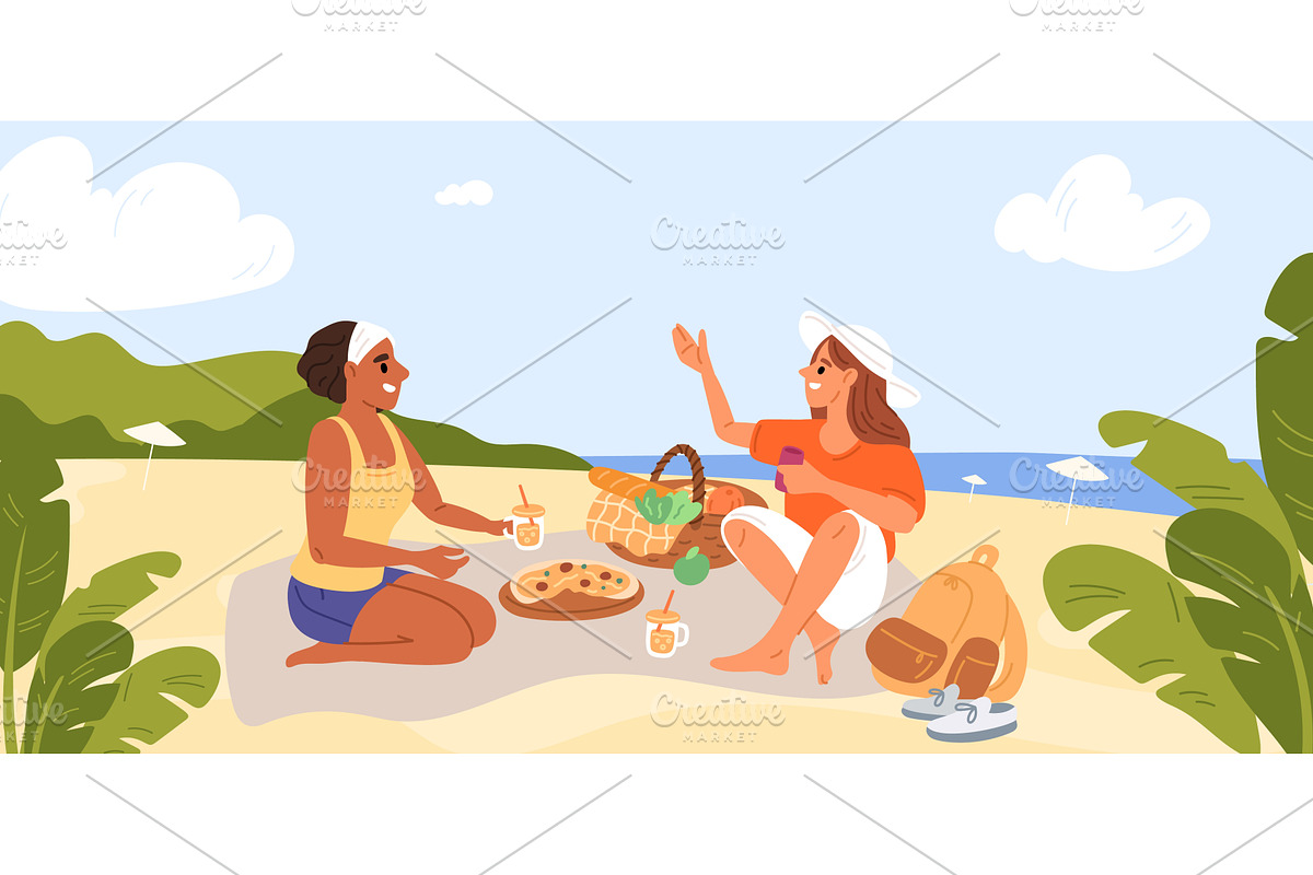 Happy two girls on picnic. Summer, a Person Illustration by Vectorbuum