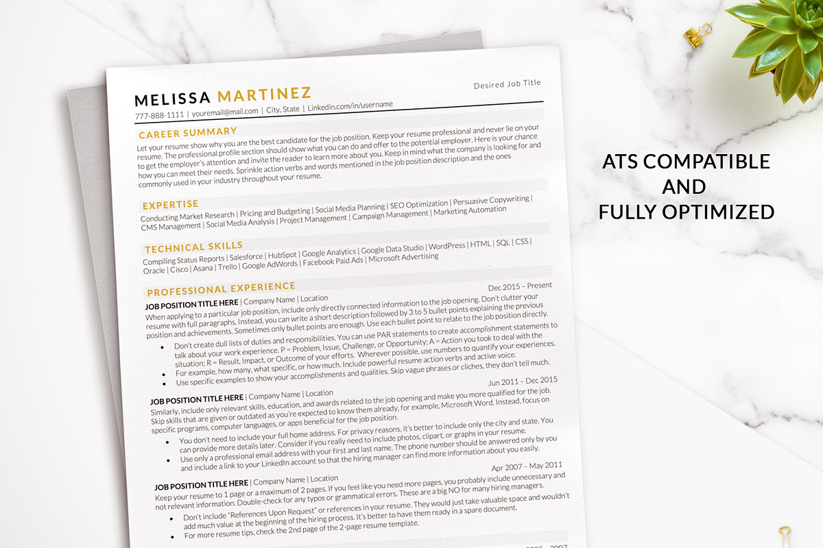 ATS Friendly Resume Template Gold, a Resume Template by BestResumes.Co (Photo 8 of 9)