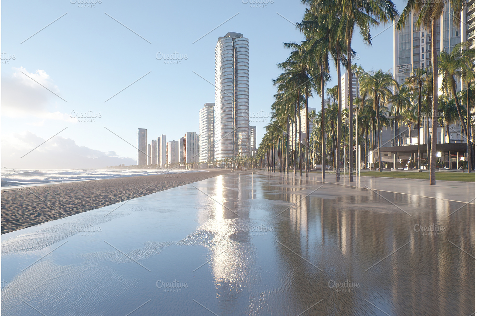 Oceanfront View of Modern High Rise, an Architecture Photo by Lermont51