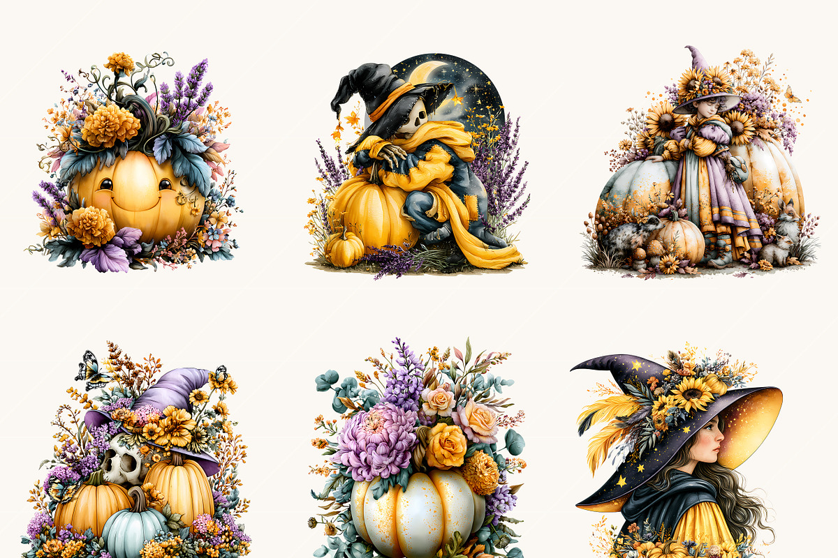 Watercolor Halloween Pumpkin Clipart, a Seasonal Illustration by BusyDaydesign (Photo 6 of 9)