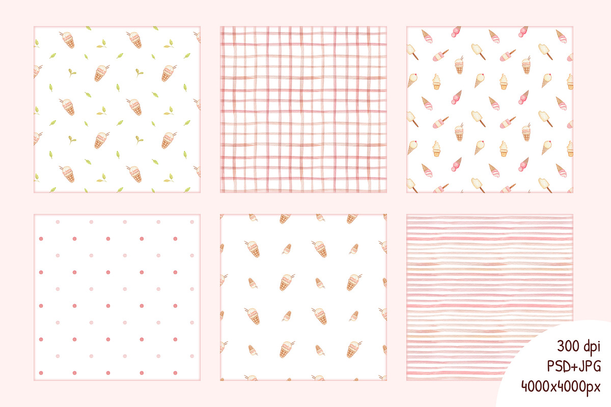 Ice-cream watercolor collection, a Pattern Graphic by Lagniappe Art (Photo 2 of 10)