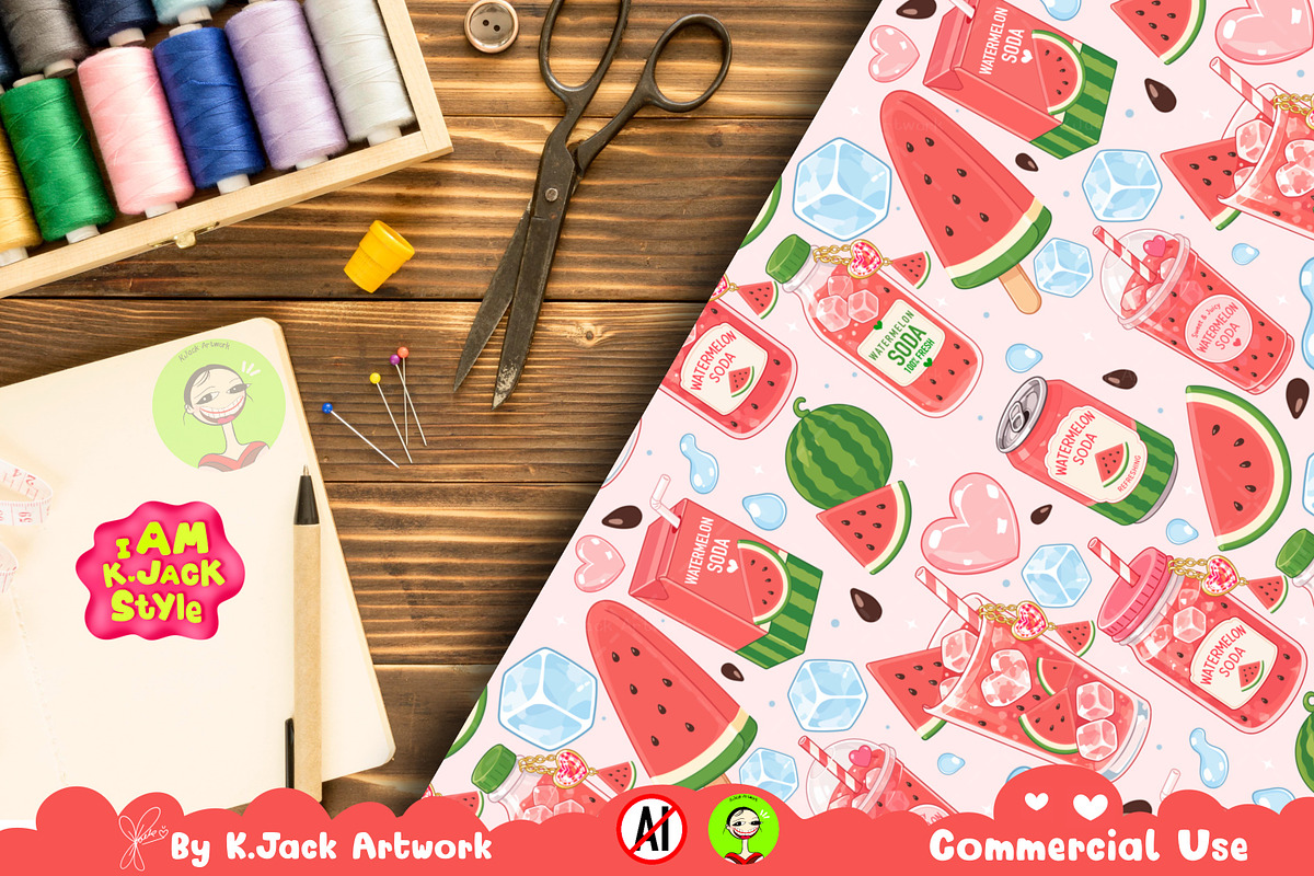 Cute Watermelon Soda Drink Seamless, a Background Graphic by K.JackArtwork (Photo 6 of 8)