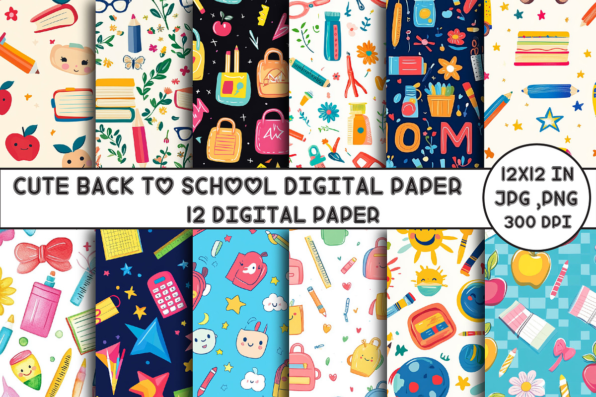Cute Back To School Digital Paper, a Pattern Graphic by Designking (Photo 1 of 4)