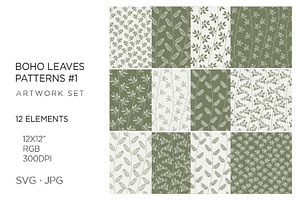 12 boho leaves patterns, leaf