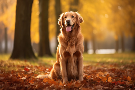 Retriever dog in autumn park, an Animal Photo by AlyaAnd