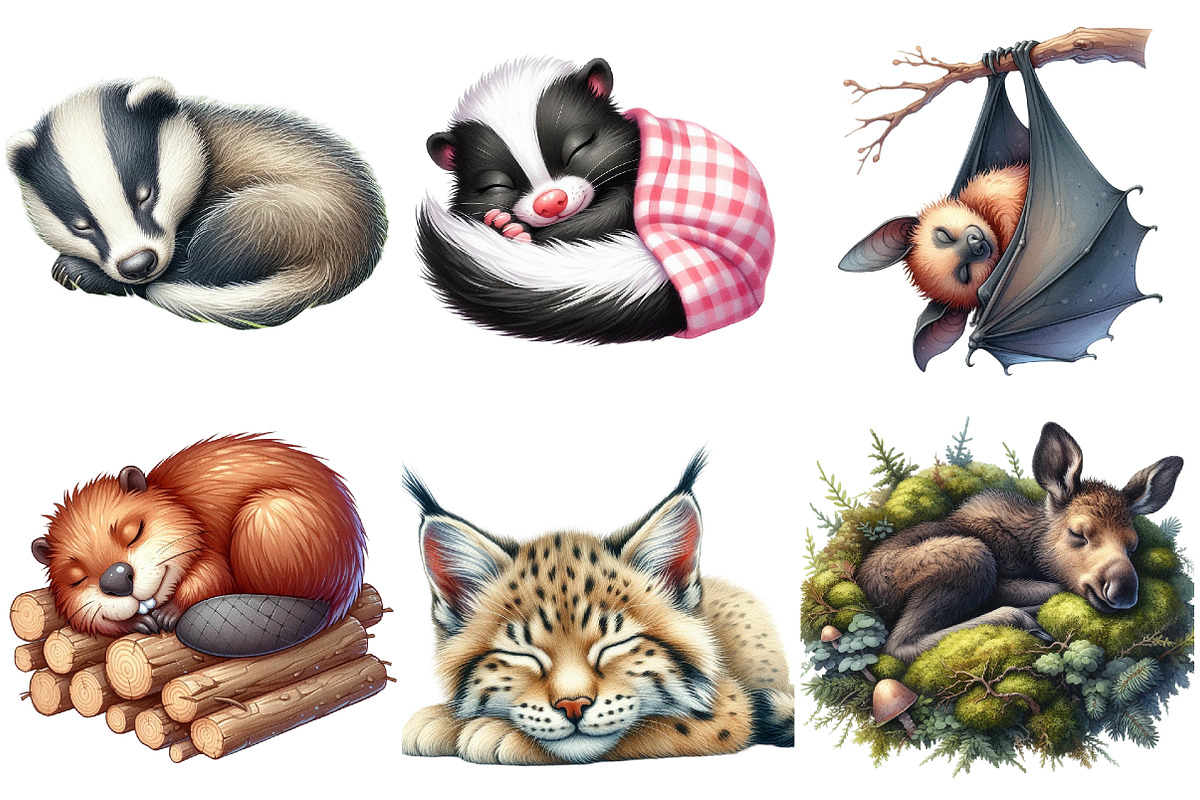 Sleeping Forest Animals Watercolor, an Illustration by Watercolor design (Photo 2 of 4)