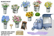 Watercolor flower market truck cart, an Object Illustration by yana.fefelova (Thumbnail 2 of 5)