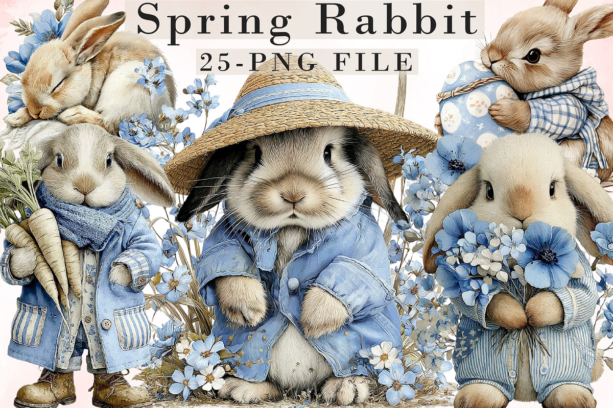 Watercolor Spring Rabbit Clipart, an Illustration by Libby Wishes (Photo 1 of 8)