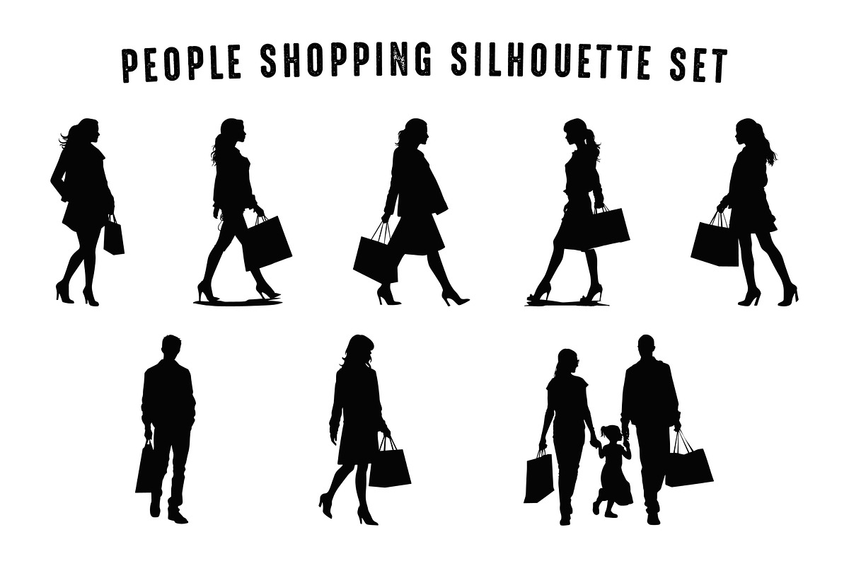 Shopping Silhouette Vector Art Set, a Person Illustration by Gfx Expert Team (Photo 3 of 3)