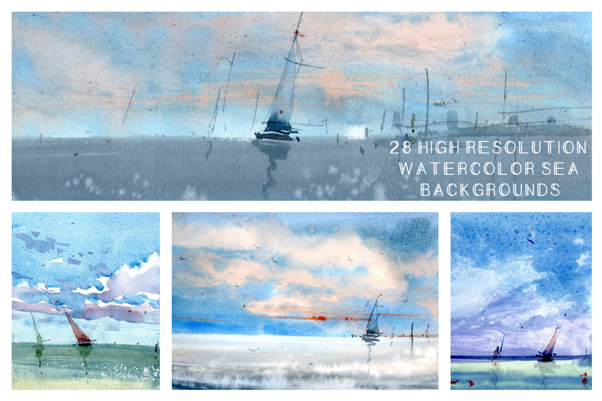 Watercolor Sea Backgrounds, a Texture Graphic by ivanushka-art (Photo 3 of 5)