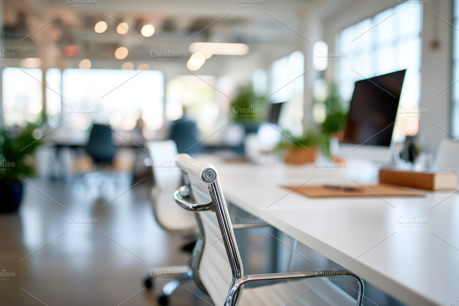 Modern office workspace with plants and technology, a Business Photo by AlyaAnd
