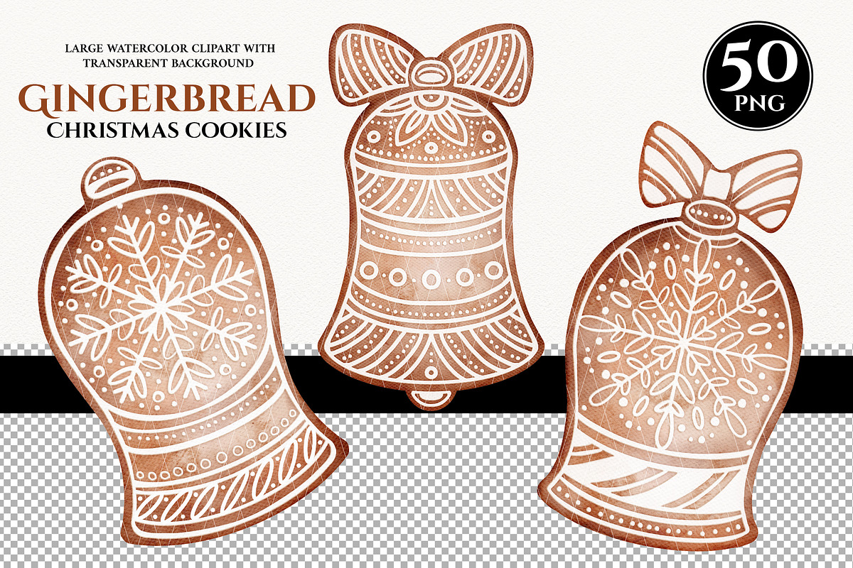 50 Watercolor Christmas Gingerbread, a Decorative Illustration by KarinkaBU (Photo 2 of 8)