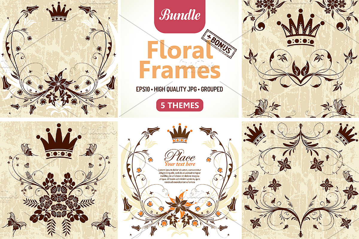 Collect Grunge Floral Frames, a Pattern Graphic by TAlex (Photo 1 of 7)