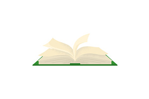 Open book pages fluttering. Green
