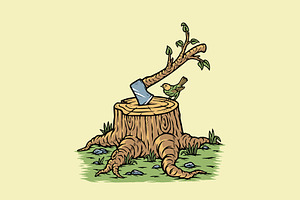 tree stump and ax in nature, a Person Illustration by gunaonedesign