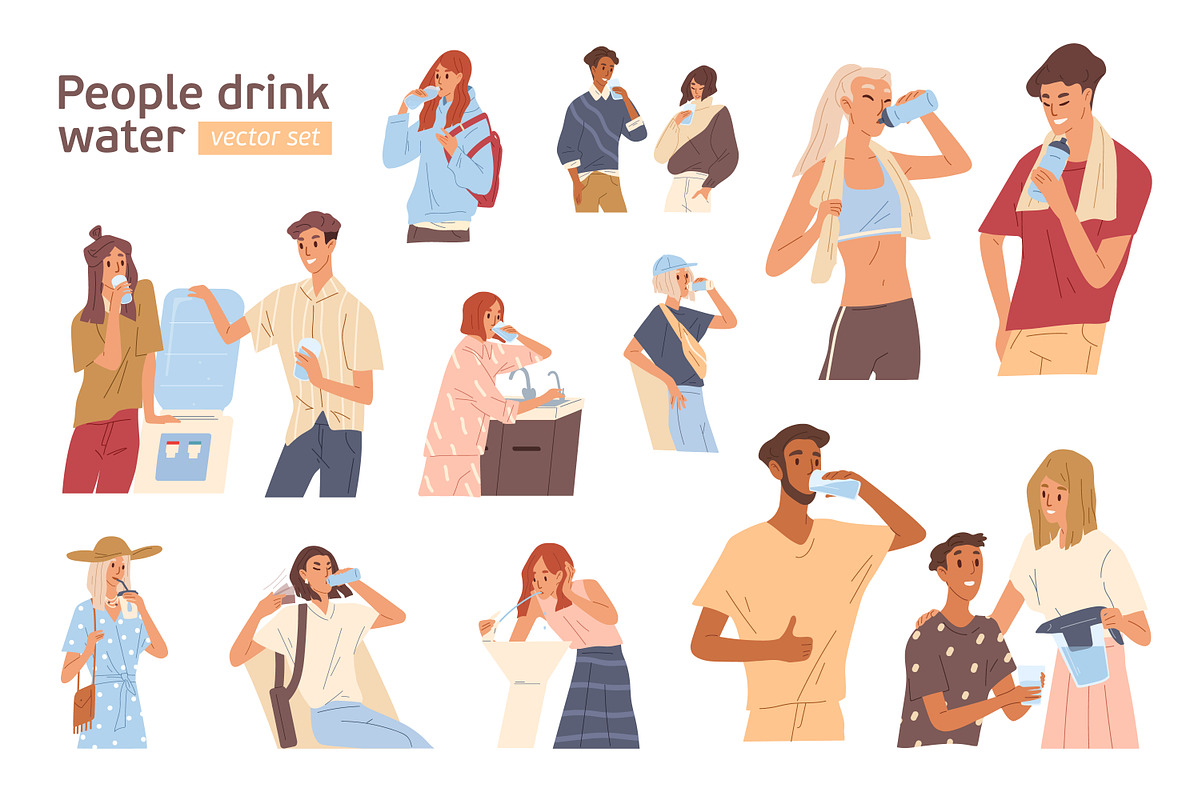 People drinking water set, a Person Illustration by Good Studio (Photo 1 of 8)