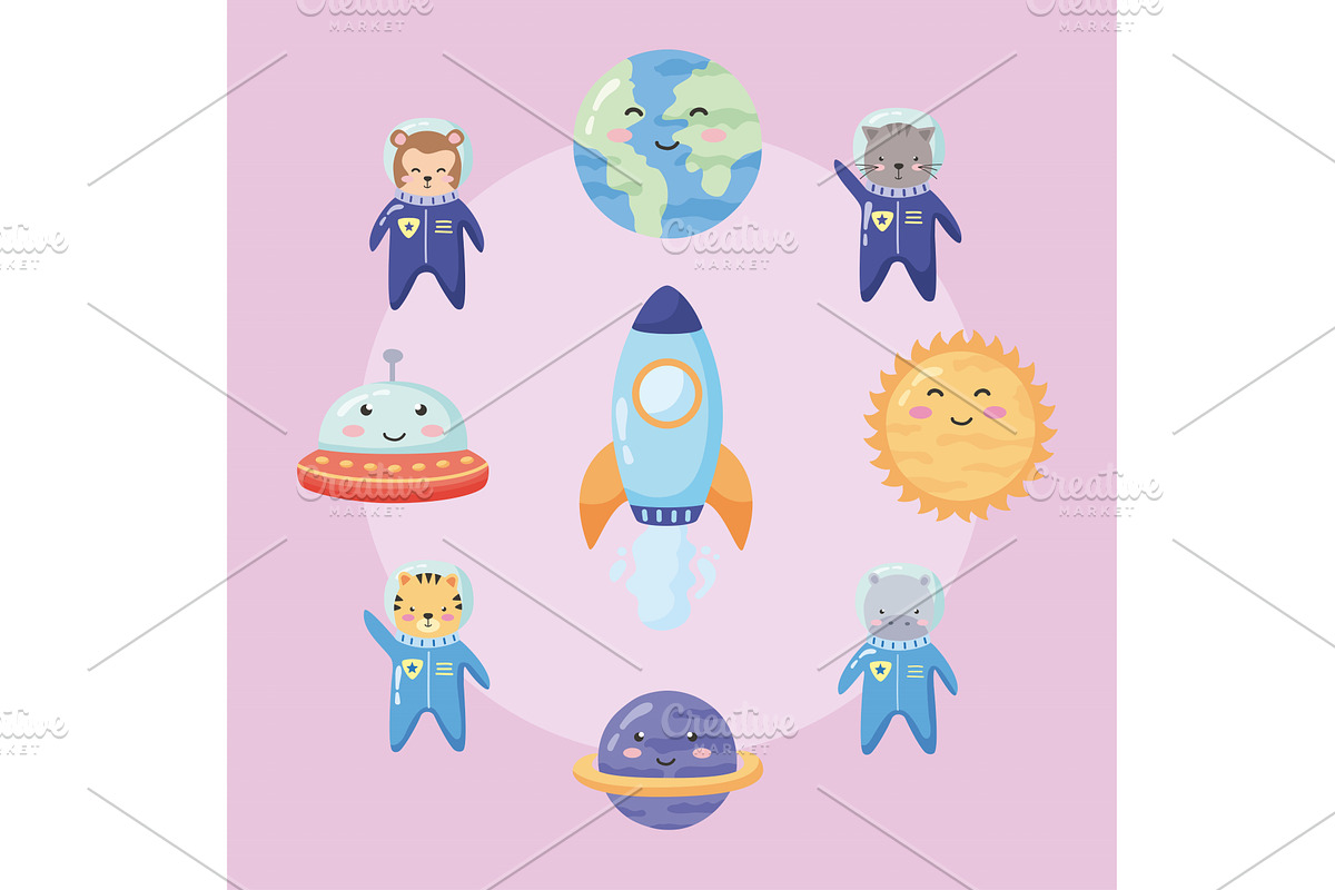 nine space animals icons, an Animal Illustration by studiogstock