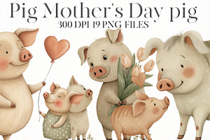 Pig Mother's Day pig Clipart, an Illustration by Designworld