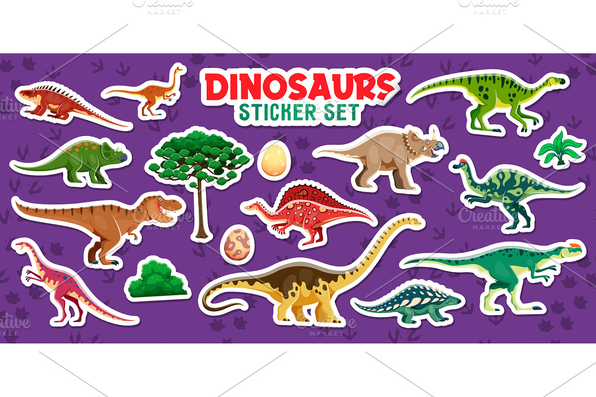 Cartoon dinosaurs, eggs and plants, an Animal Illustration by Vector Tradition