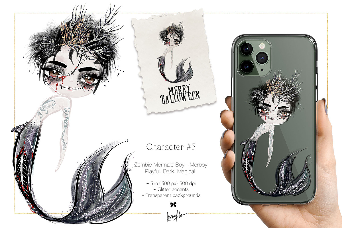 Halloween Gothic Mermaids Sea Bundle, a Seasonal Illustration by KaramfilaS (Photo 4 of 8)