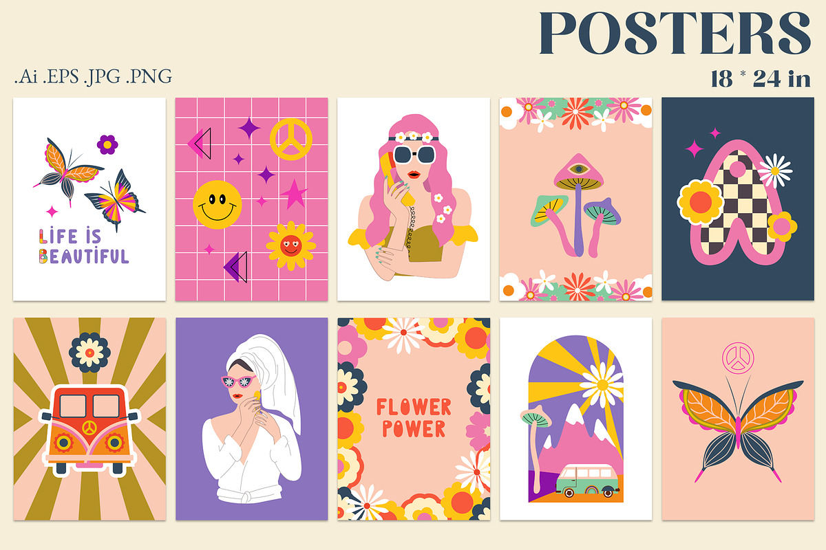 Retro groovy posters - wall art, an Illustration by Sofico (Photo 4 of 13)