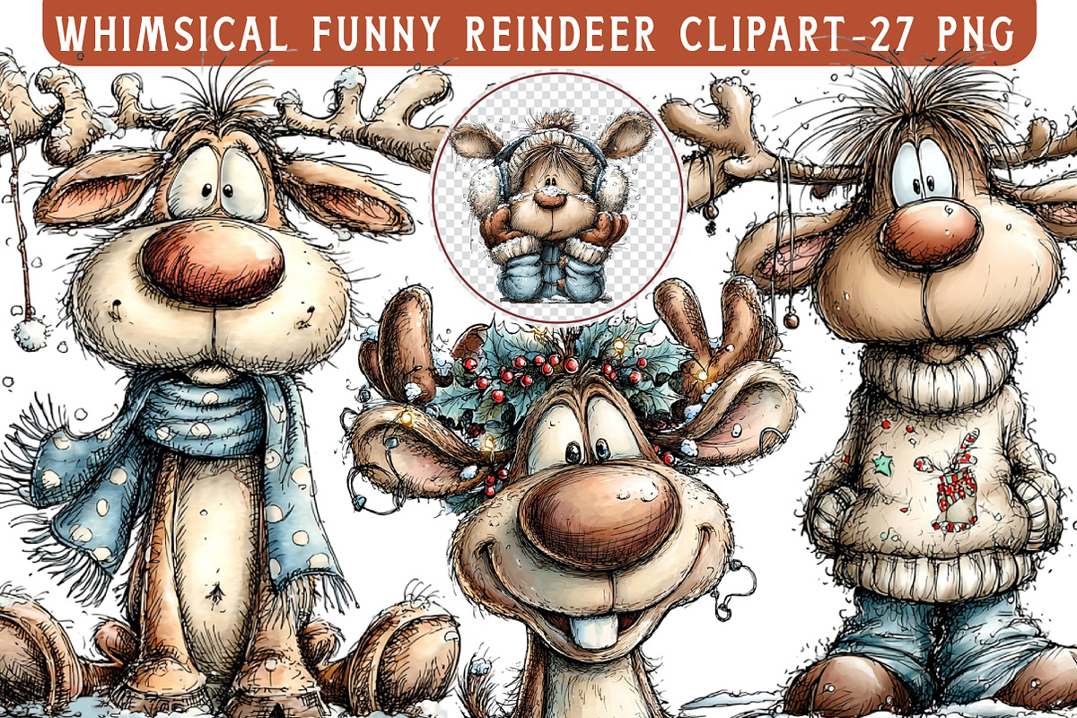 Whimsical Funny Reindeer Clipart, an Illustration by Libby Wishes (Photo 1 of 7)