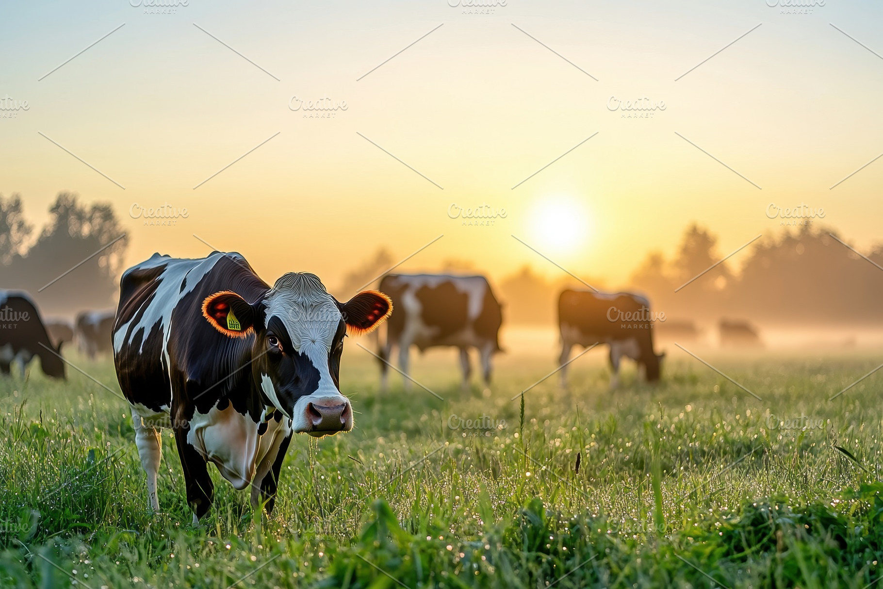 Panorama of cows grazing in a meadow, a Photo by Pavel_design