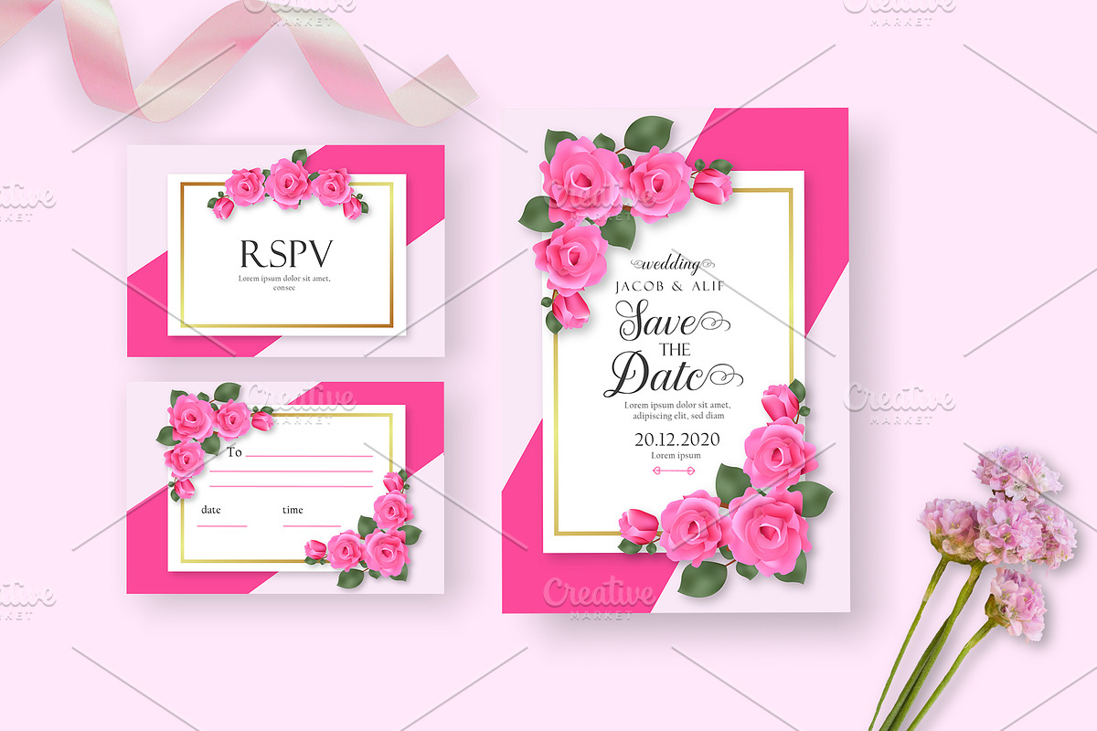Pink Rose Wedding Invitation Set, an Invitation Template by Design with Qurat (Photo 4 of 5)