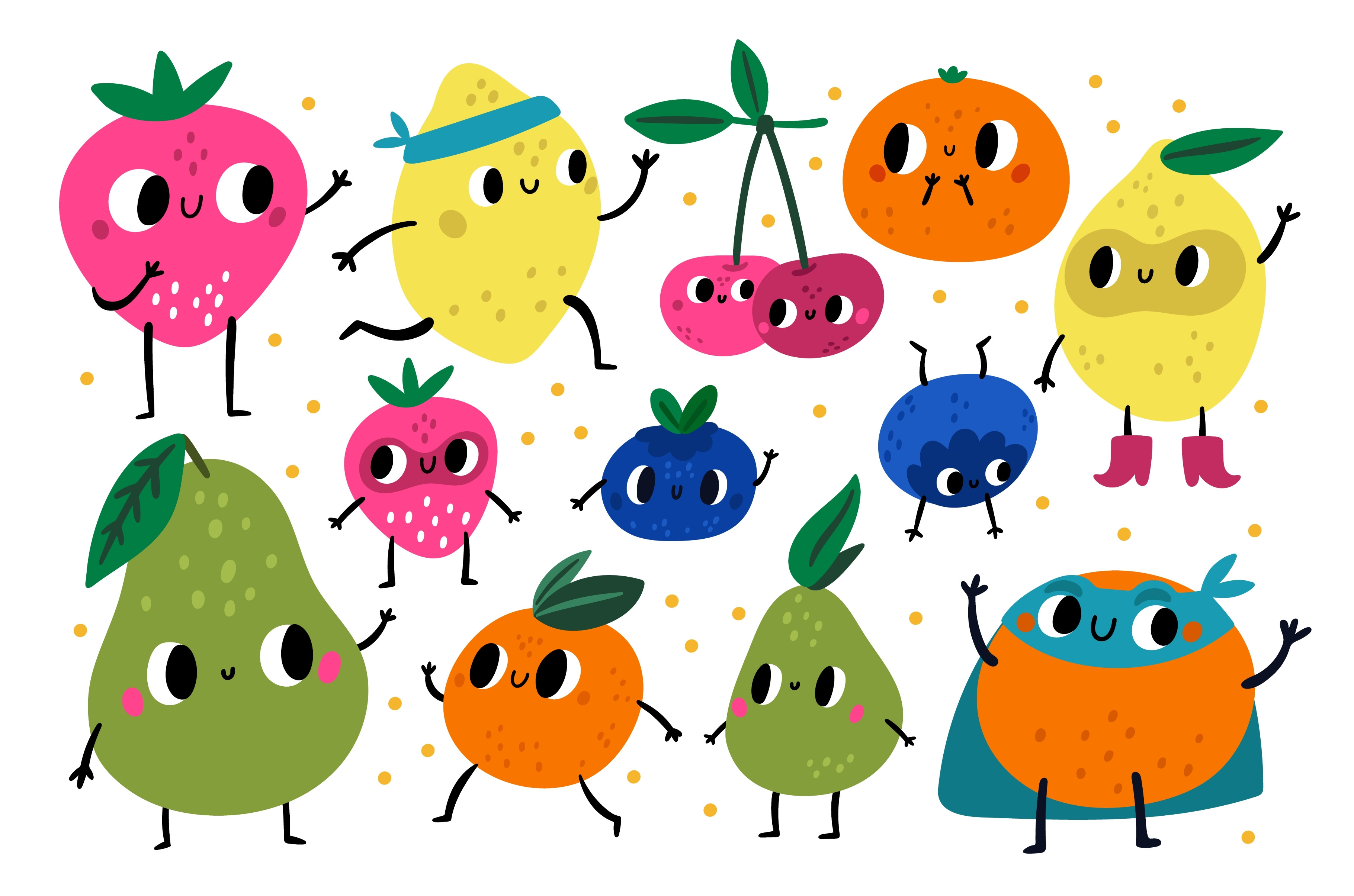 Cute fruits characters. Funny juicy, a Food Illustration by Vectorbuum