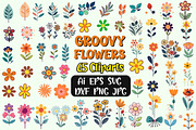 65 Groovy Flowers Vector Clipart, a Decorative Illustration by FancyDesignStudio (Thumbnail 1 of 7)