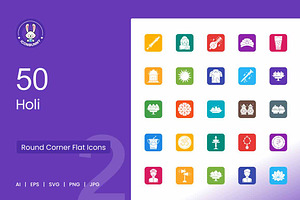50 Holi Filled Round Corner Icons, an Icon by IconBunny