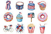 Watercolor 4th of July Clipart, a Seasonal Illustration by Design Market (Thumbnail 2 of 5)