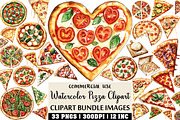 Watercolor Pizza Clipart, an Illustration by Craft Nest (Thumbnail 1 of 6)