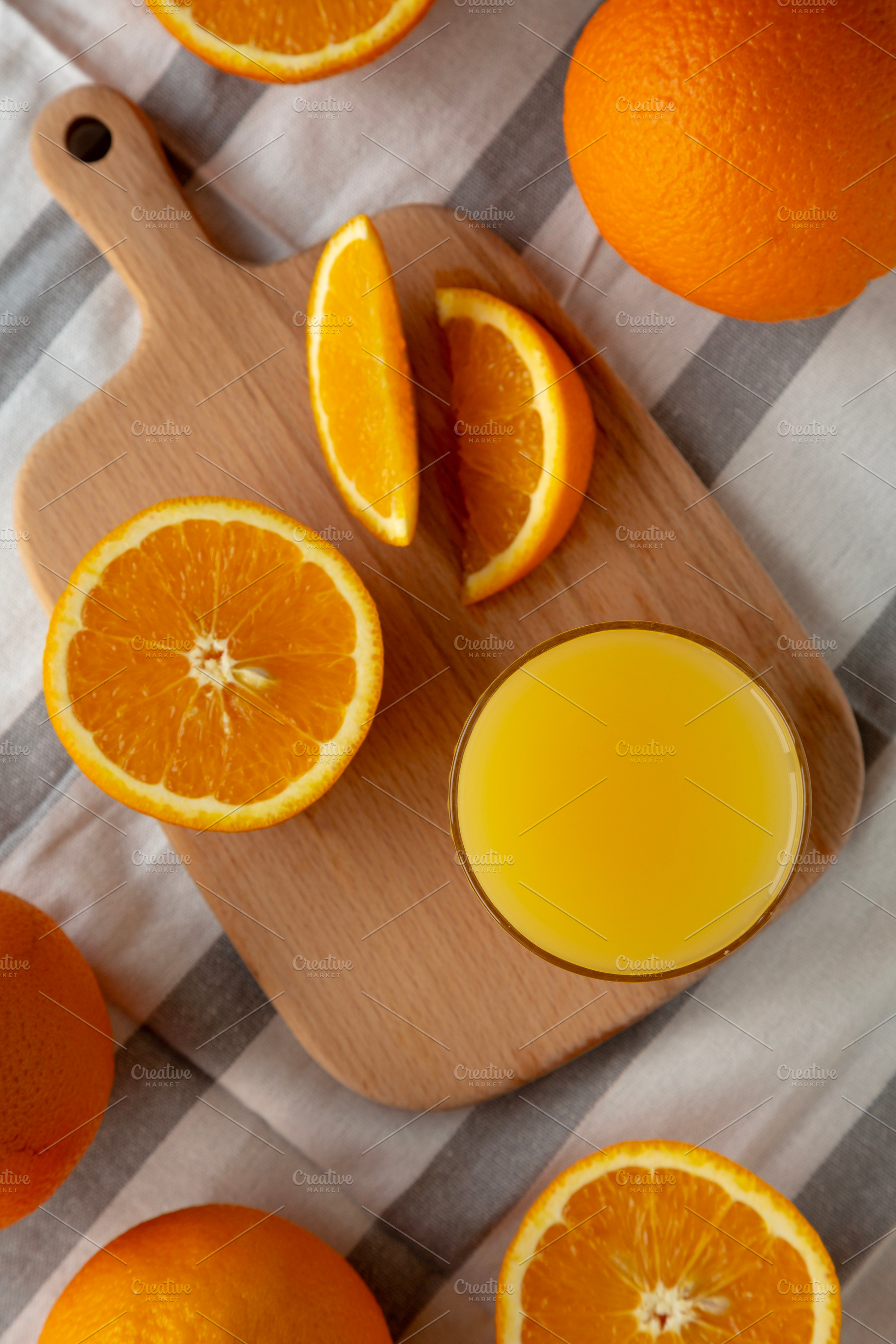 Organic Orange Juice in a Glass, top view., a Food & Drink Photo by LiudmylaChuhunova