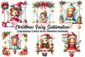 Christmas Fairy on Swing Sublimation, a Seasonal Illustration by Libby Wishes