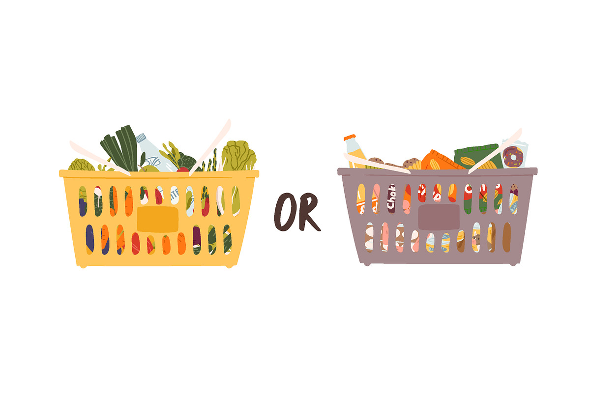 Healthy vs unhealthy food basket, a Food Illustration by Good Studio (Photo 1 of 3)