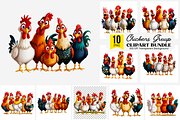 10 Funny Chickens Group PNG Clipart, an Illustration by Clipart Bloom (Thumbnail 1 of 12)