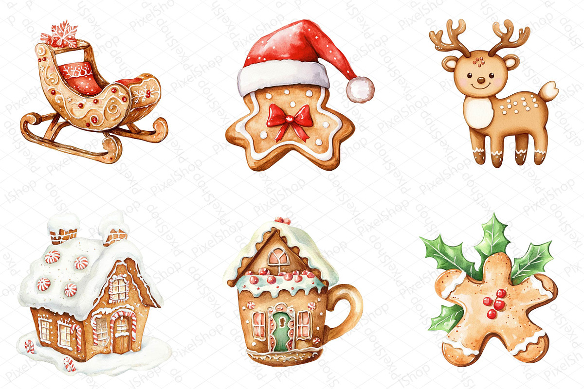 Watercolor Cute Christmas Gingerbrea, an Illustration by DreamPrint404 (Photo 3 of 7)