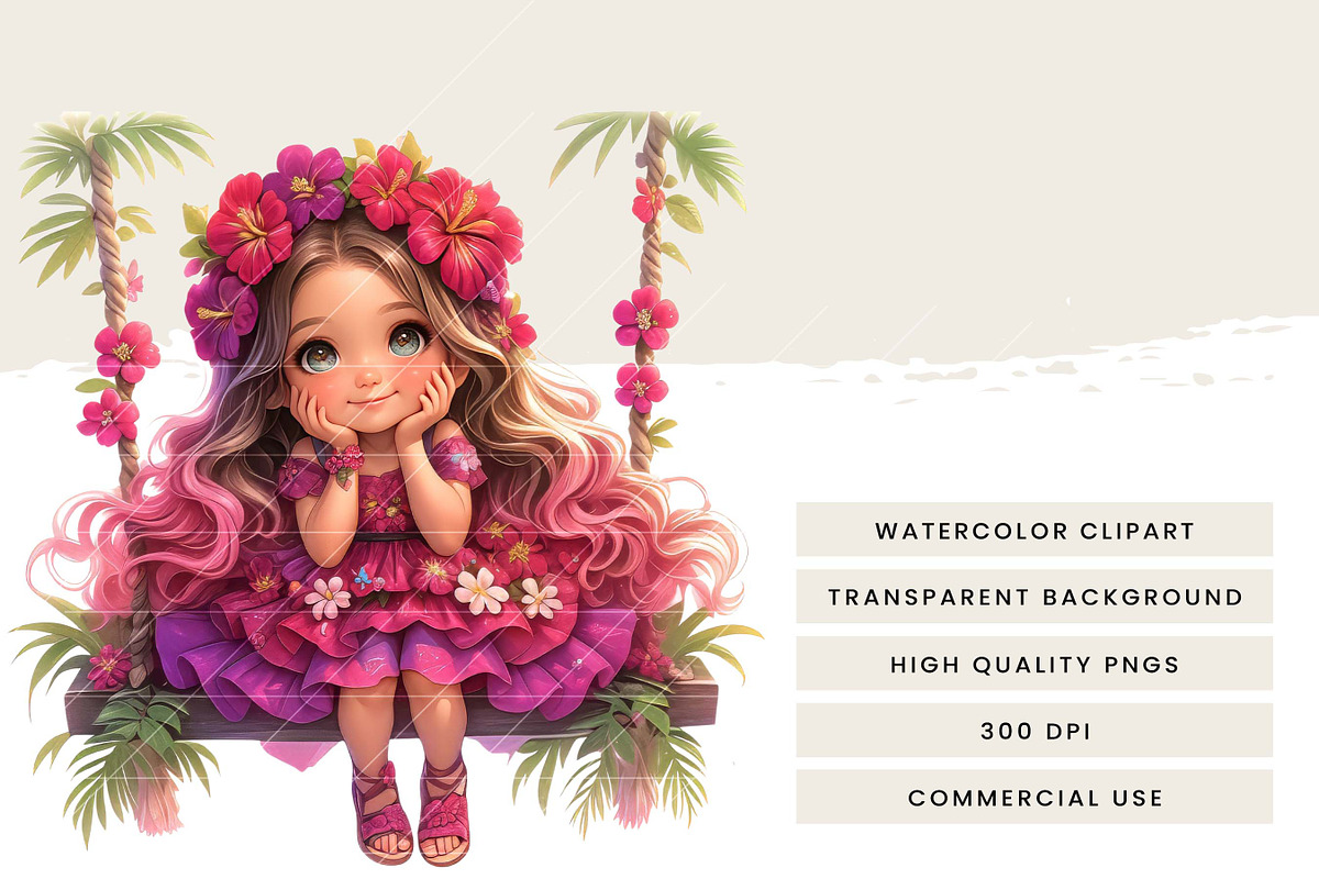 Cute Chibi Floral Girls Clipart, a Person Illustration by Design Scotch (Photo 7 of 8)
