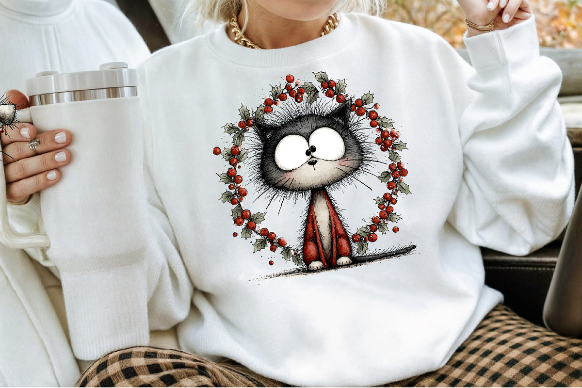 Whimsical Christmas Cats Watercolor, an Illustration by Sublimation Artist (Photo 4 of 6)