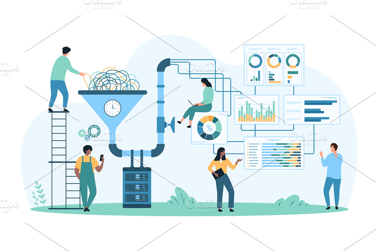 Big data funnel AI technology, a Technology Illustration by Flashvector