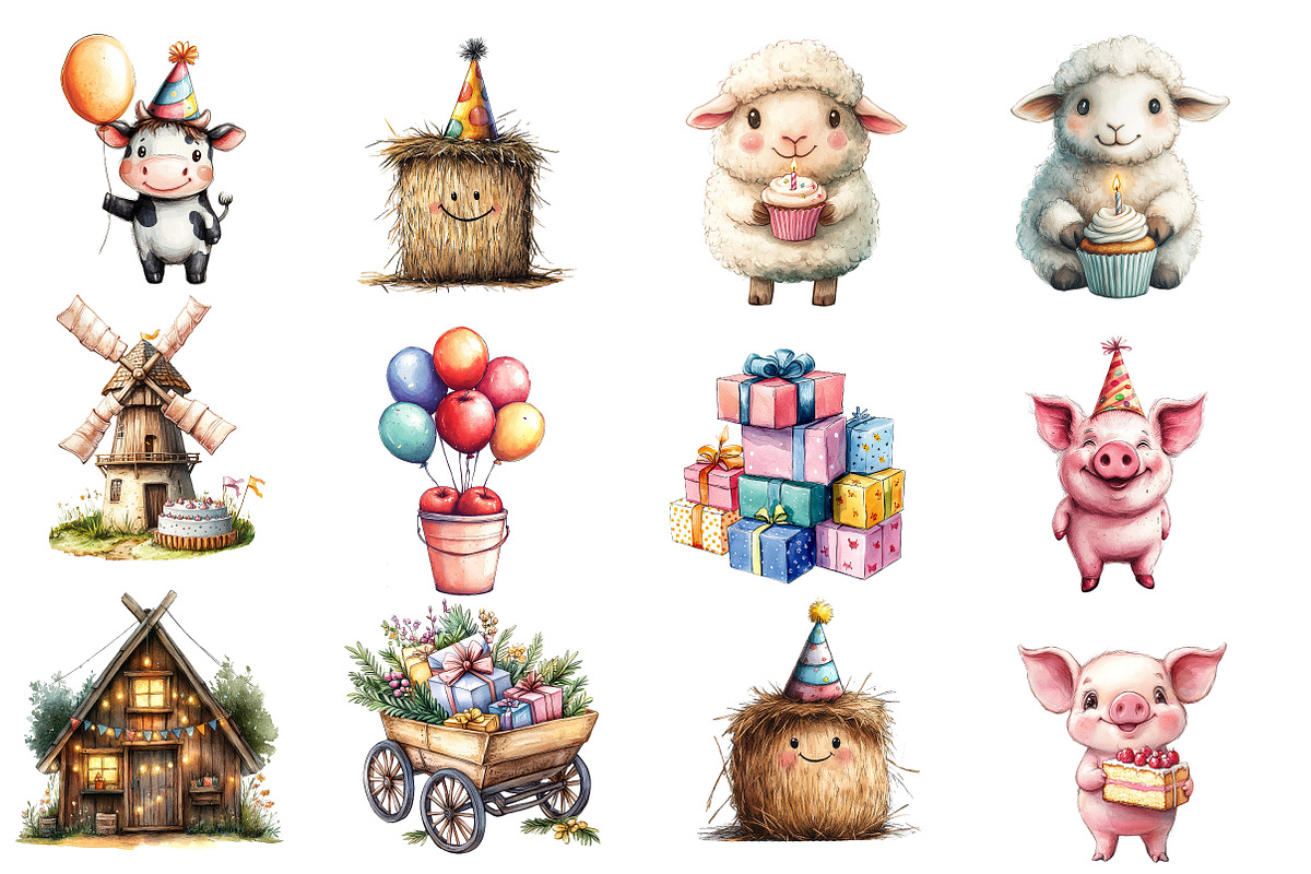 Barnyard Birthday Clipart Bundle, an Illustration by Designworld (Photo 4 of 8)
