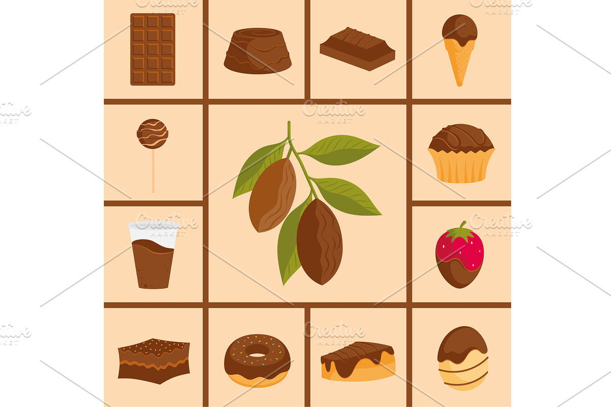 Cocoa and treats grid art. Vector, a Food Illustration by studioDK