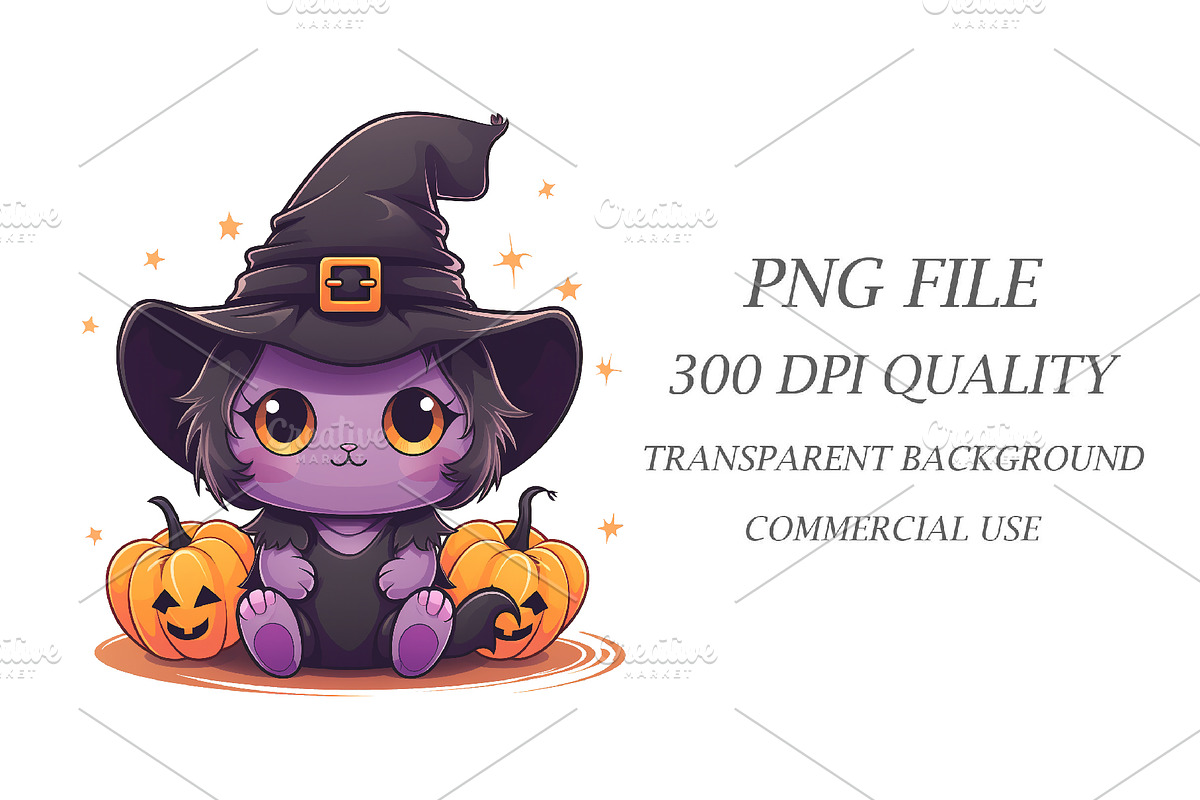 Cute Halloween Kawaii Cats. Sticker., an Animal Illustration by KENO Mascots (Photo 8 of 8)